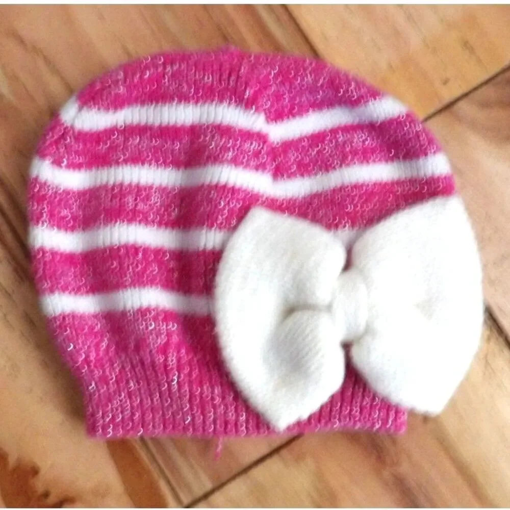 So Dorable Infant Knit Hats Girls Knit Chevron Flowers 1 Handknit One 0-6m 6-12m